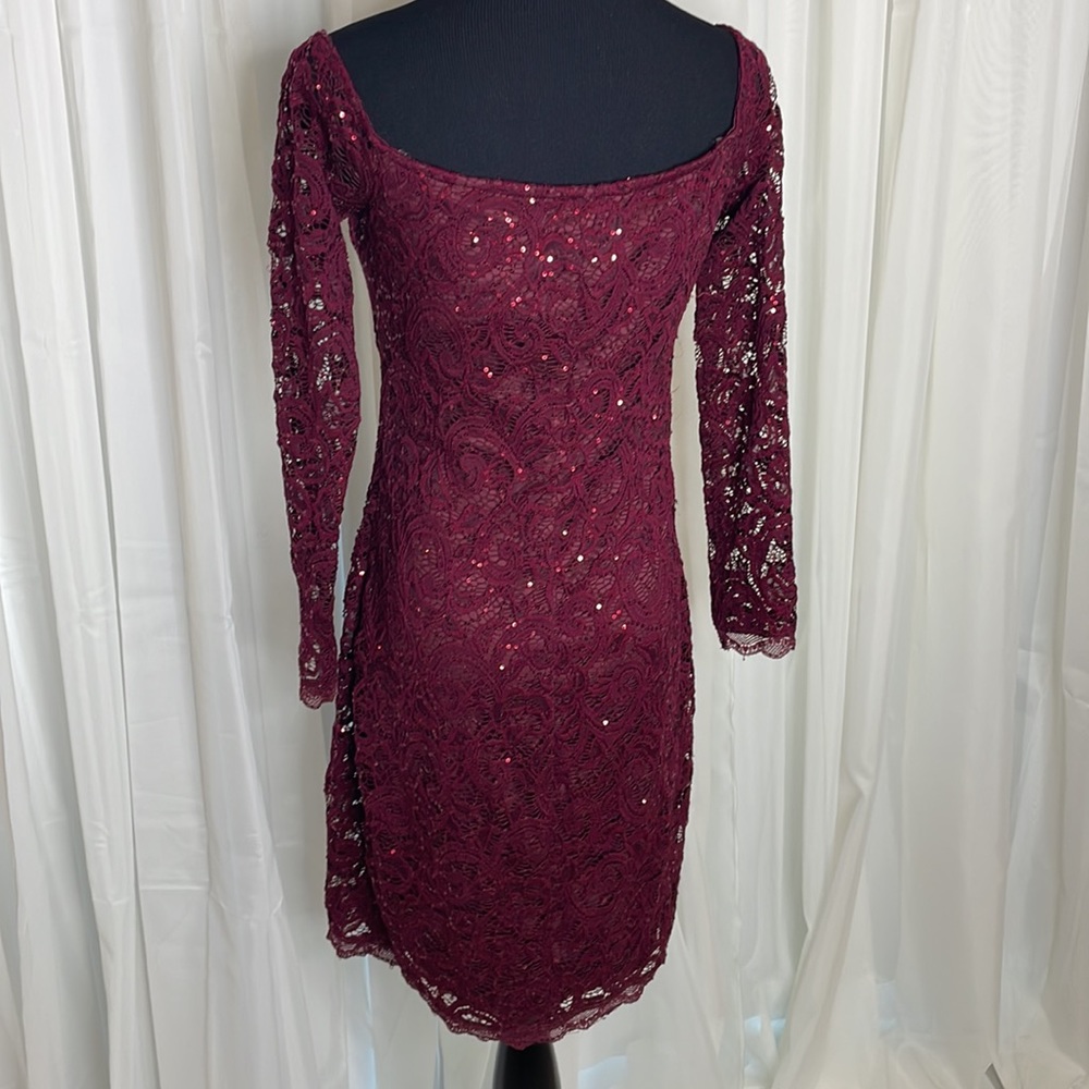 NWOT Burgundy MY MICHELLE Bodycon Dress with lace and sequins, size 11 - Picture 4 of 8